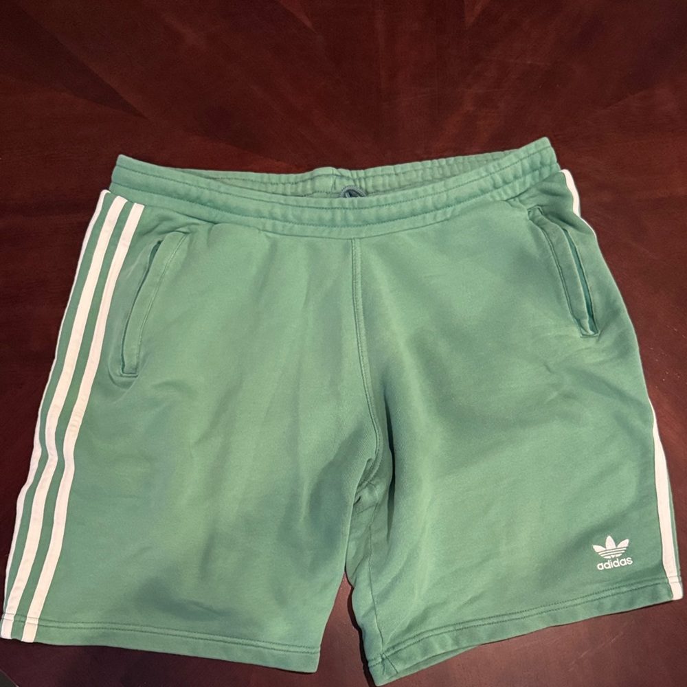 adidas Mint Green Terry Drawstring Athletic Shorts